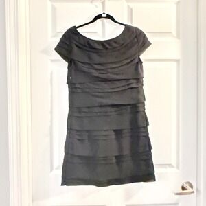 Shulami Tiered Ruffle Mini Dress Black Large LBD Cocktail Party Slim Minimalist